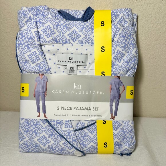 New Karen Neuburger Women's 2-Piece Natural Stretch Pajama Set Size S Blue Soft - Picture 1 of 11